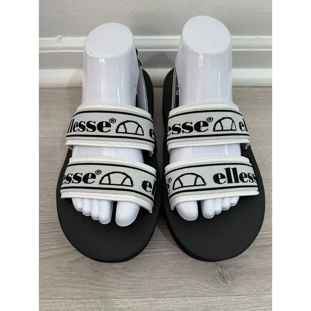 Ellesse Womens Platform Sandals Black White Pink Logo Strappy Sz 7 Retro 90s Y2K